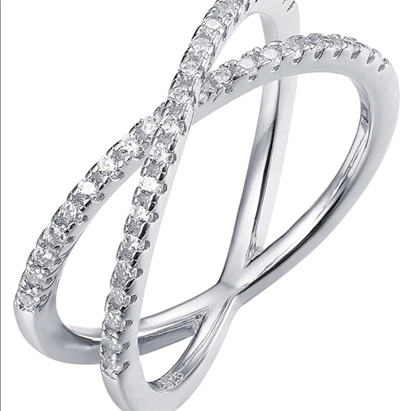 14K white gold plated X ring - Picture 1 of 3